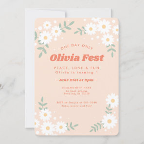 Daisy Flower Peach Music Festival Birthday Invitation
