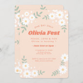 Daisy Flower Peach Music Festival Birthday Invitation (Front/Back)
