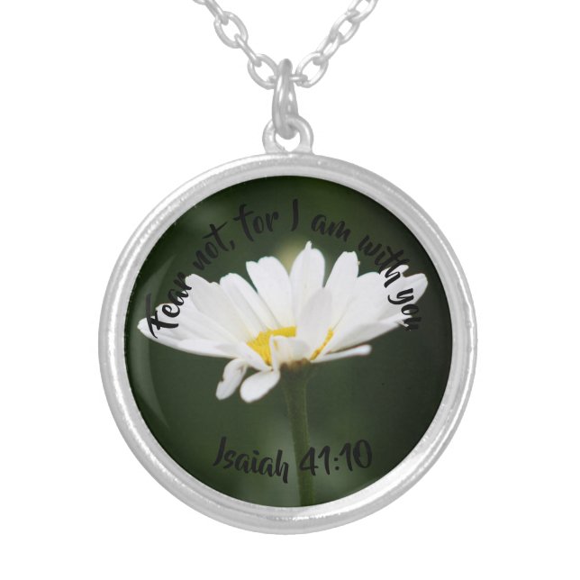 Daisy Flower Pendant Necklace with Isaiah 41:10 (Front)