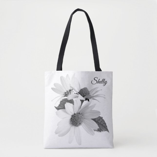 Daisy Flower Personalized Reusable Tote Bag (Front)