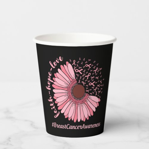 Daisy flower pink ribbon faith love hope cancer paper cups