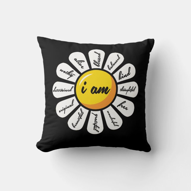 Daisy - Flower Positive Affirmation Throw Pillow (Front)