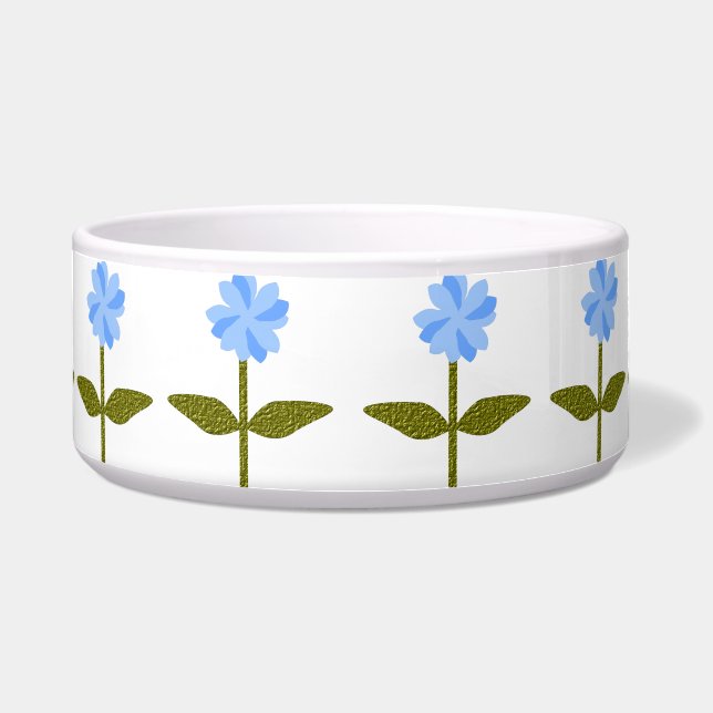 Daisy Flower Pretty Blue Dog Bowl (Front)