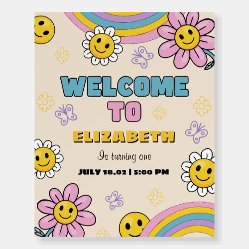 Daisy Flower Rainbow Birthday Welcome Sign