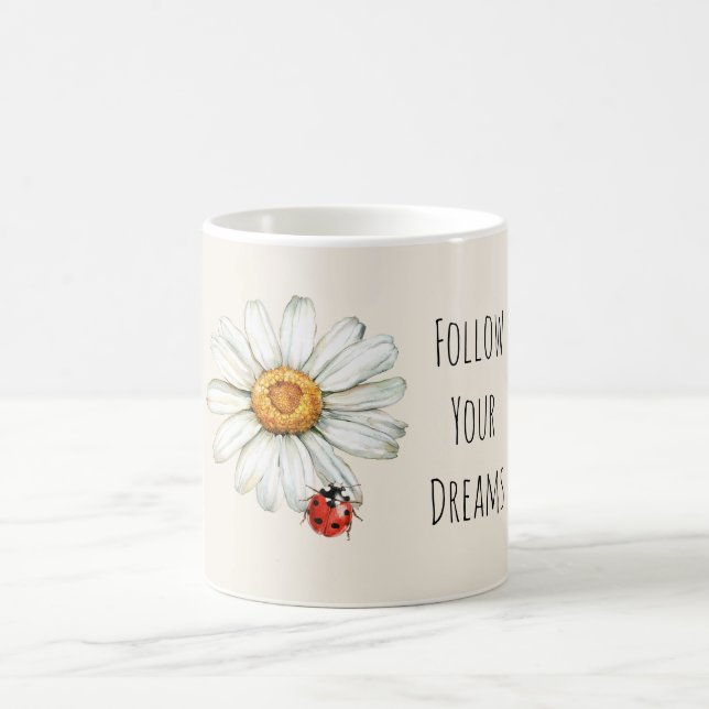 Daisy Flower Red Black Ladybug Coffee Mug (Center)
