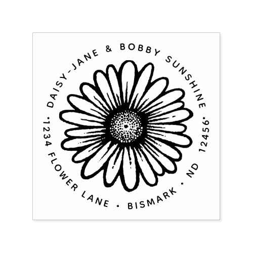 Daisy Flower Return Address Floral Botanical Self_inking Stamp