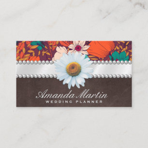 Daisy Flower Ribbon and Pearls Illustrations Business Card