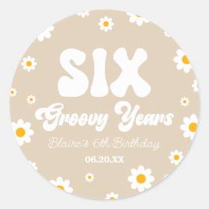 Daisy Flower Six Groovy Years 6th Birthday Party Classic Round Sticker