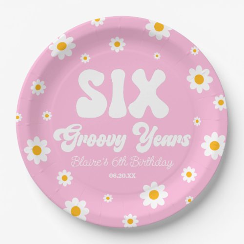 Daisy Flower Six Groovy Years 6th Birthday Party Paper Plates