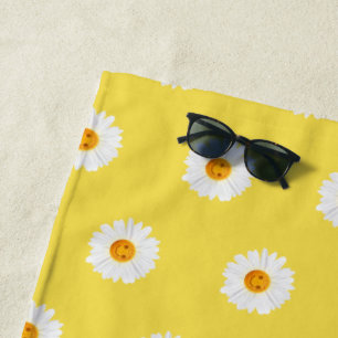 Daisy Flower Smiley Face Beach Towel