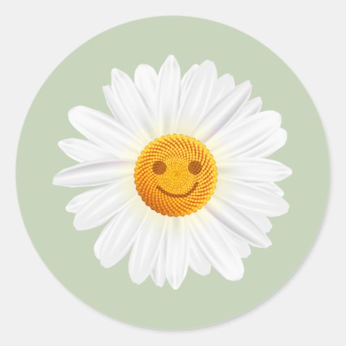 Daisy Flower Smiley Face Classic Round Sticker