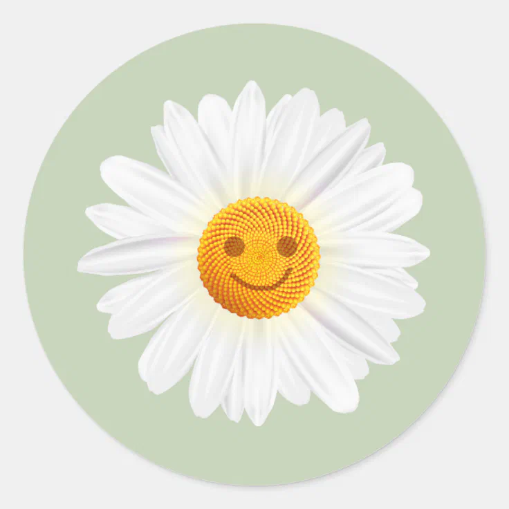 Daisy Flower Smiley Face Classic Round Sticker | Zazzle