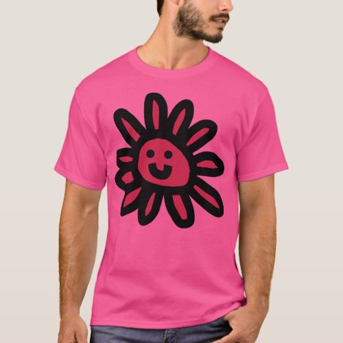 Daisy Flower Smiley Face Graphic Viva Magenta T_Shirt