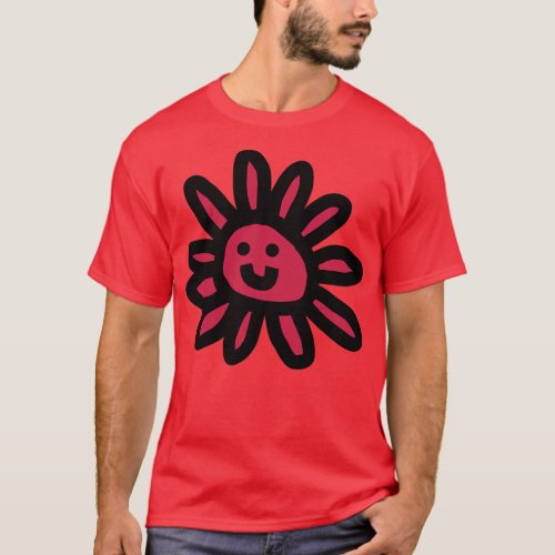Daisy Flower Smiley Face Graphic Viva Magenta T_Shirt