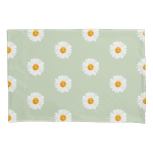 Daisy Flower Smiley Face Pillow Case