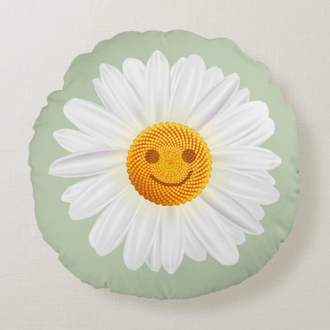 Daisy Flower Smiley Face Round Pillow (Front)
