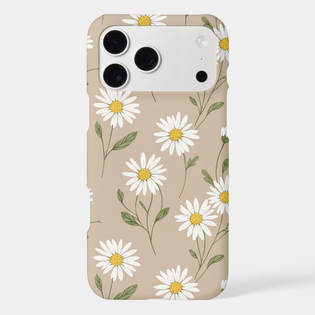 Daisy Flower Stem Botanical Taupe Pattern iPhone Case (Back)
