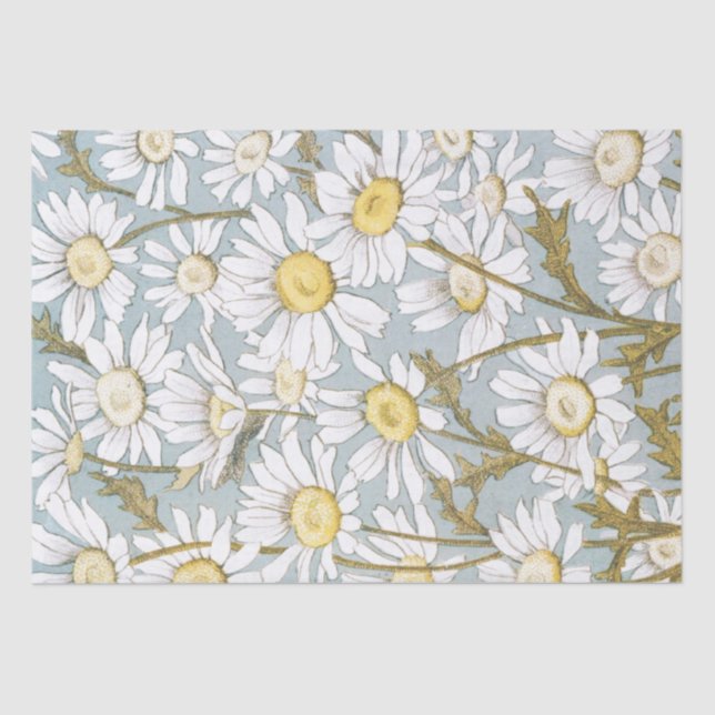 Daisy Flower Vintage Decoupage Blue  Tissue Paper (Front)