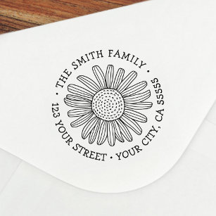 Daisy flower whimsical font return address self-inking stamp