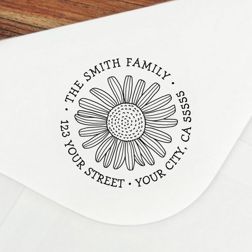 Daisy flower whimsical font return address self_inking stamp