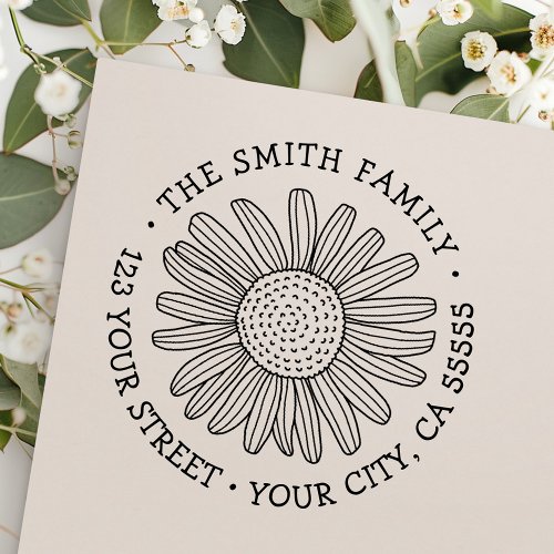 Daisy flower whimsical font return address self_inking stamp