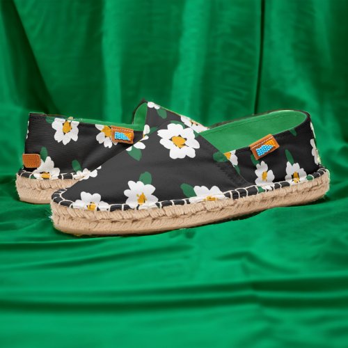 Daisy Flower White Yellow Black Pattern Espadrilles