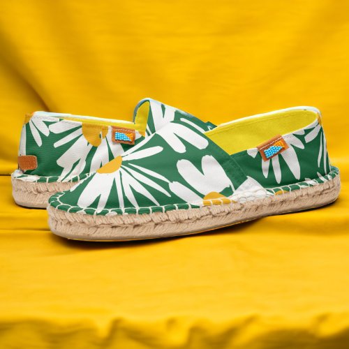 Daisy Flower White Yellow Green Pattern Espadrilles