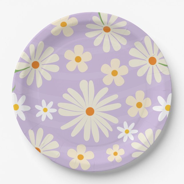 Daisy Flower wild one Girl 1st Birthday Paper Plates (Front)