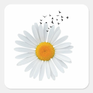 Daisy Flower with Flock of Birds Square Sticker