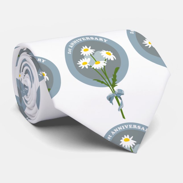 Daisy flowers 1st wedding / engagement anniversary neck tie (Rolled)