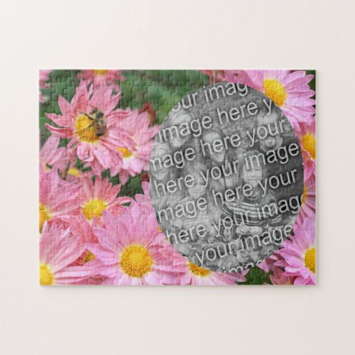 Daisy Flowers And Bumble Bee Frame Add Your Photo Jigsaw Puzzle