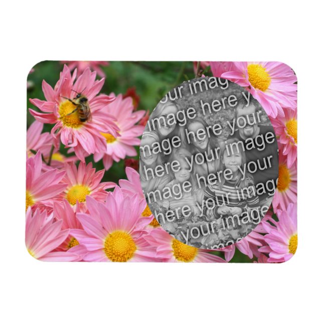 Daisy Flowers And Bumble Bee Frame Add Your Photo Magnet (Horizontal)