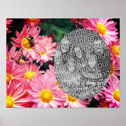 Daisy Flowers And Bumble Bee Frame Add Your Photo Poster