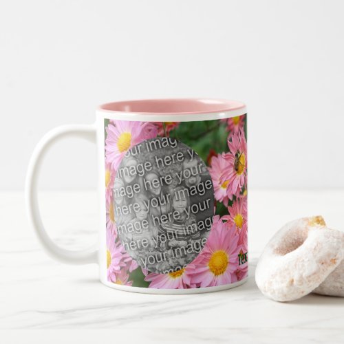 Daisy Flowers And Bumble Bee Frame Add Your Photo Two_Tone Coffee Mug