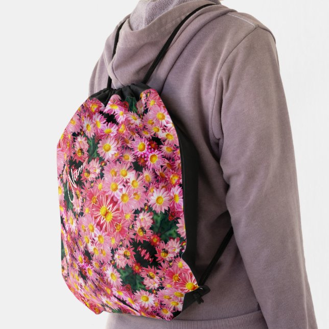 Daisy Flowers And Bumble Bee Personalized    Drawstring Bag (Insitu)