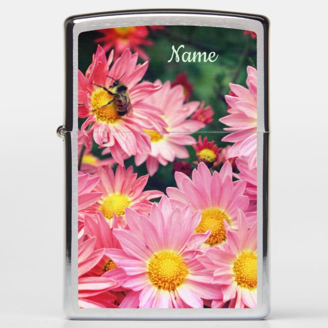 Daisy Flowers And Bumble Bee Personalized Zippo Lighter (Front)