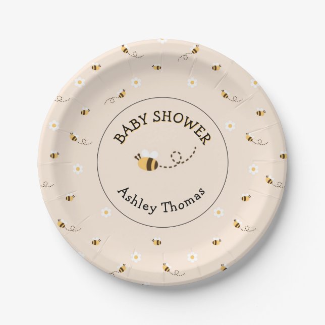 Daisy Flowers and Honey Bees Baby Shower Paper Plates (Front)