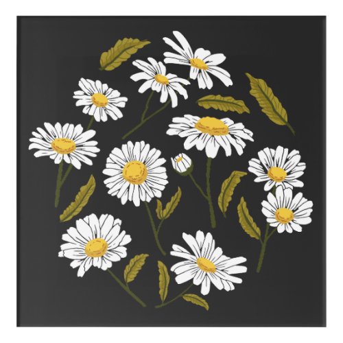 Daisy flowers and leaves design acrylic print