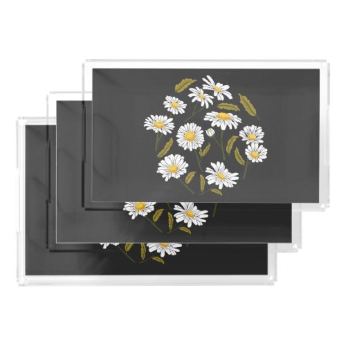 Daisy flowers and leaves design acrylic tray