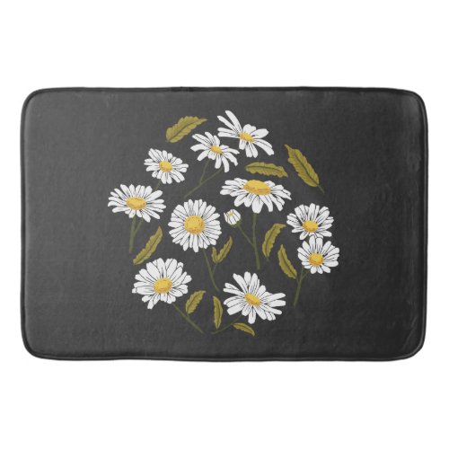 Daisy flowers and leaves design bath mat