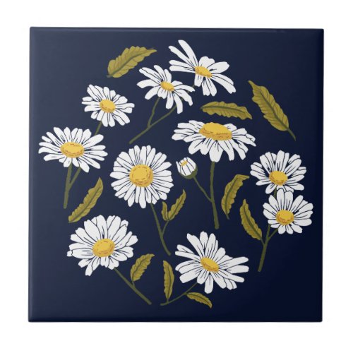 Daisy flowers and leaves design ceramic tile