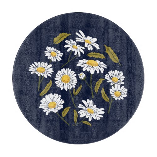 Daisy flowers and leaves design cutting board