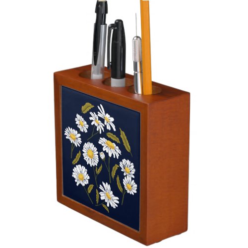 Daisy flowers and leaves design desk organizer