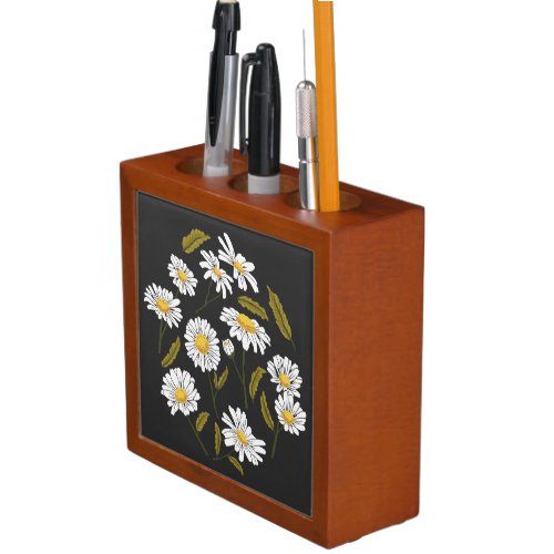 Daisy flowers and leaves design desk organizer