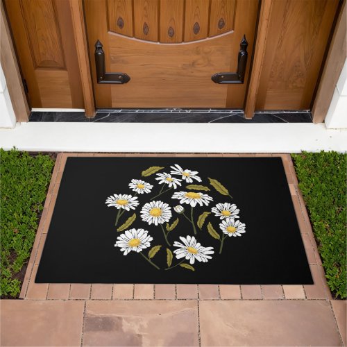 Daisy flowers and leaves design doormat