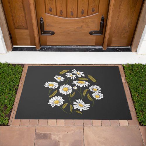 Daisy flowers and leaves design doormat