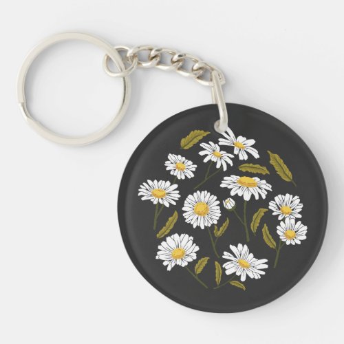 Daisy flowers and leaves design keychain