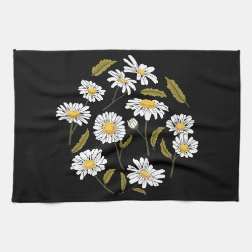 Daisy flowers and leaves design kitchen towel