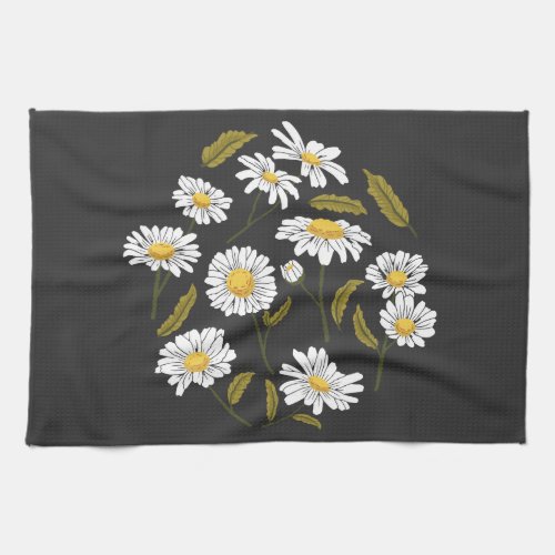 Daisy flowers and leaves design kitchen towel