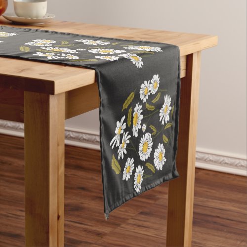 Daisy flowers and leaves design medium table runner